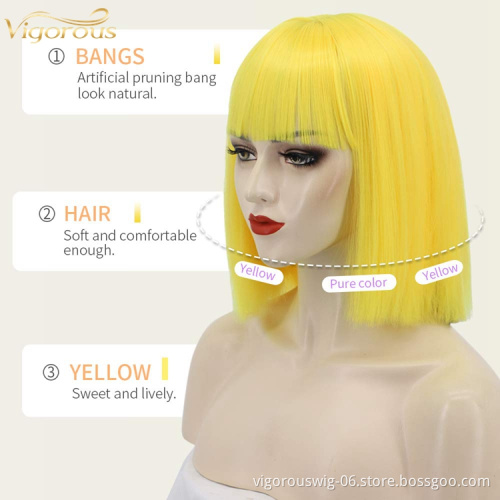 Cheap futura High Quality Premium Heat Resistant Fiber Synthetic Hair Wigs Bangs Pixie Bob Yellow Colors Short Hair black Women
